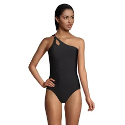 Women's Long Chlorine Resistant Tummy Control One Shoulder One Piece Swimsuit Adjustable Strap