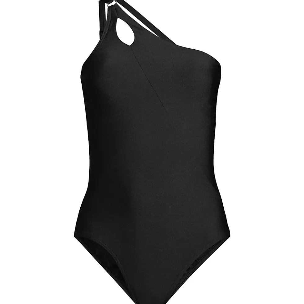 Women's Long Chlorine Resistant Tummy Control One Shoulder One Piece Swimsuit Adjustable Strap