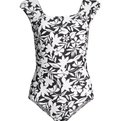 Women's Long Chlorine Resistant Tummy Control Cap Sleeve X-Back One Piece Swimsuit