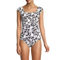 Women's Long Chlorine Resistant Tummy Control Cap Sleeve X-Back One Piece Swimsuit