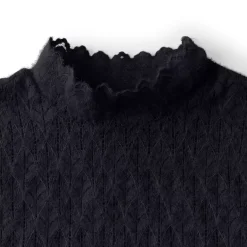Women's Long Sleeve Brushed Lace Mock Neck Top
