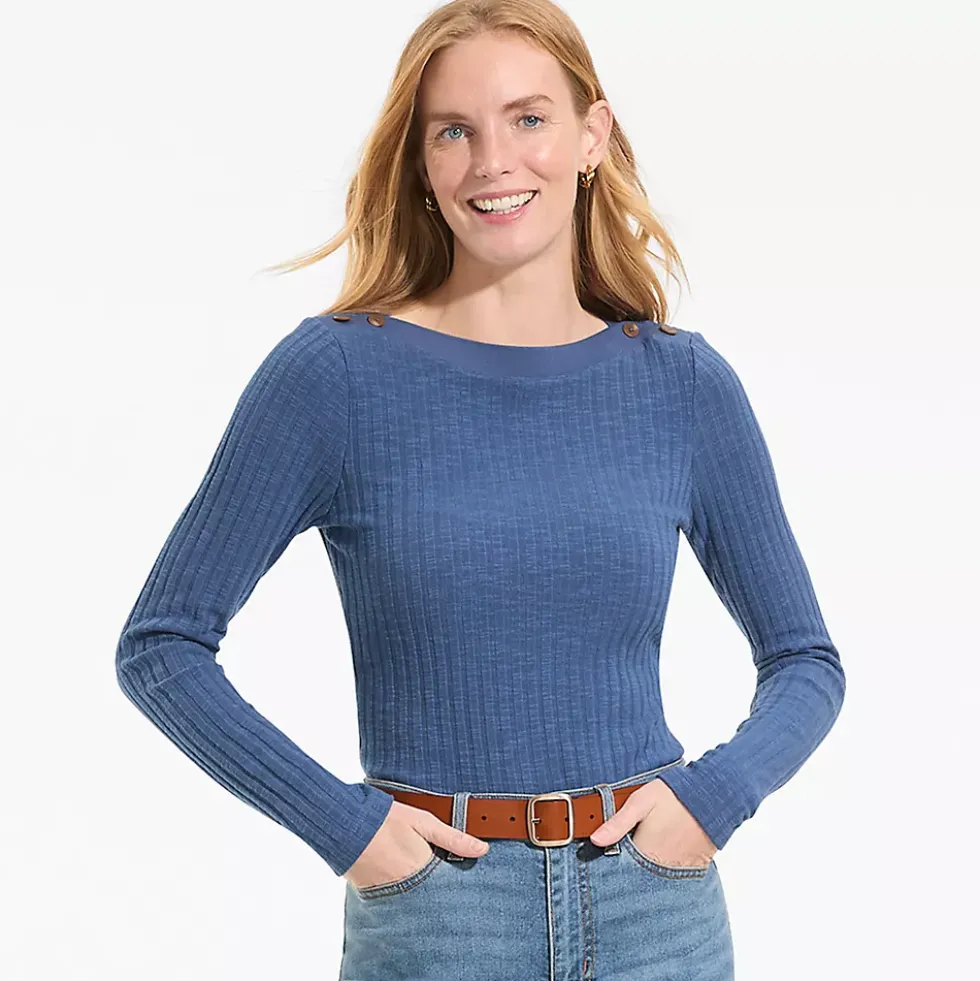 Women's Long Sleeve Coastal Rib Boatneck Top