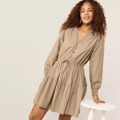Women's Long Sleeve Cotton Poplin Mini Popover Dress
