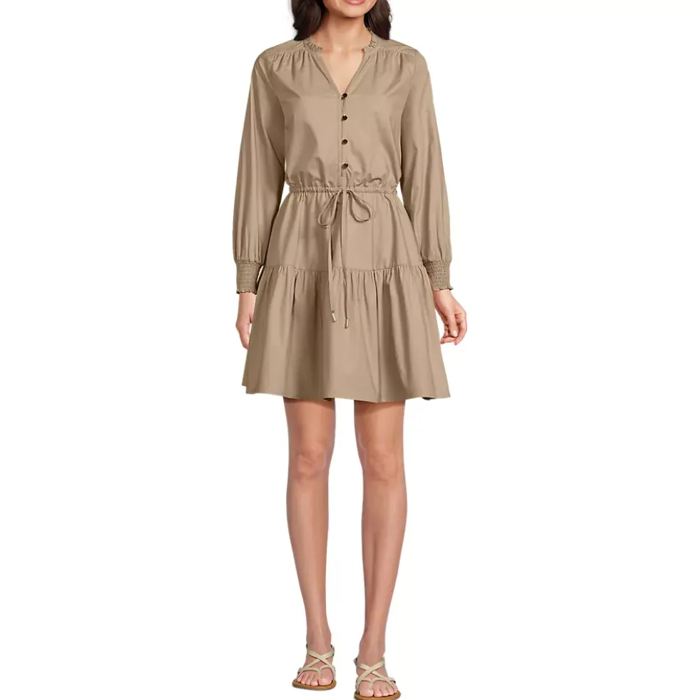 Women's Long Sleeve Cotton Poplin Mini Popover Dress