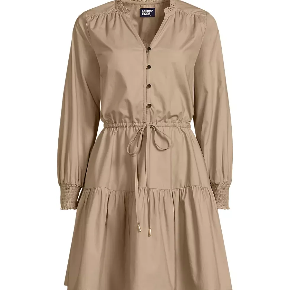 Women's Long Sleeve Cotton Poplin Mini Popover Dress