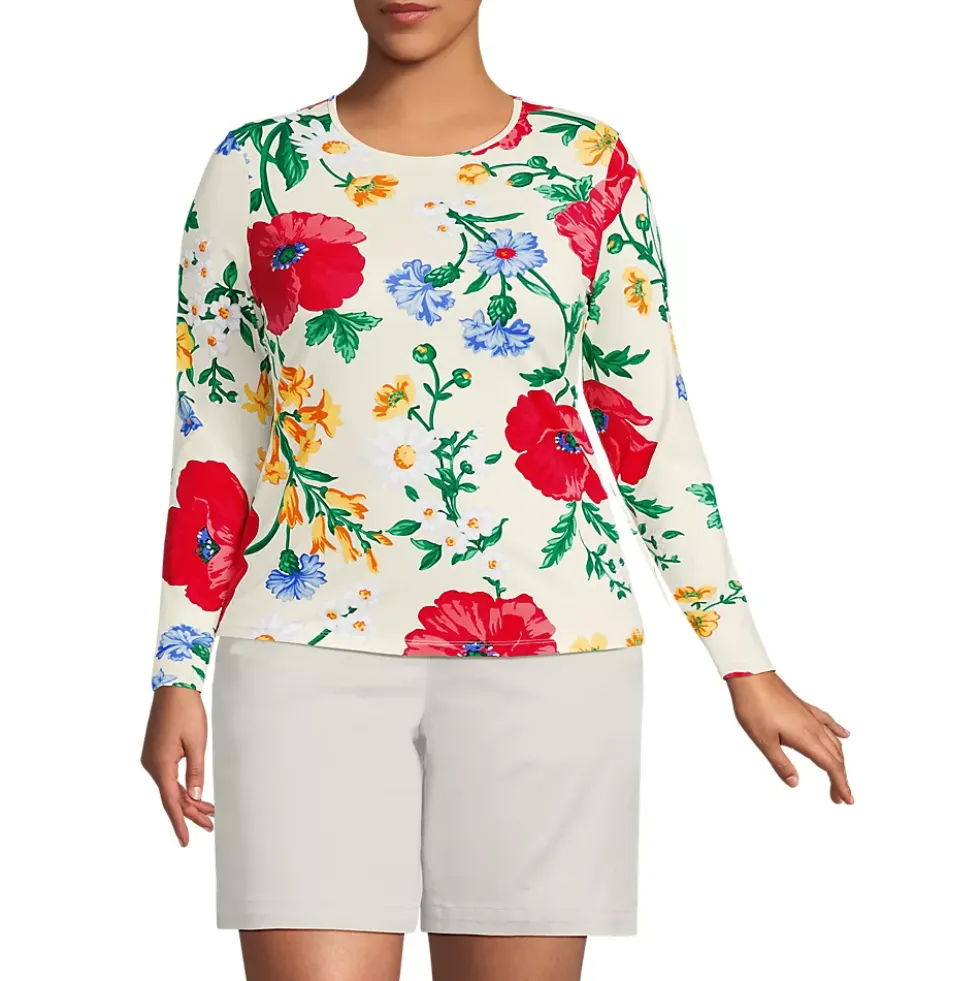 Women's Long Sleeve Crewneck Garden Tee - Sunshade UPF 50 Quick Dry