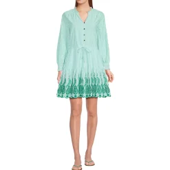 Women's Long Sleeve Eyelet Mini Popover Dress