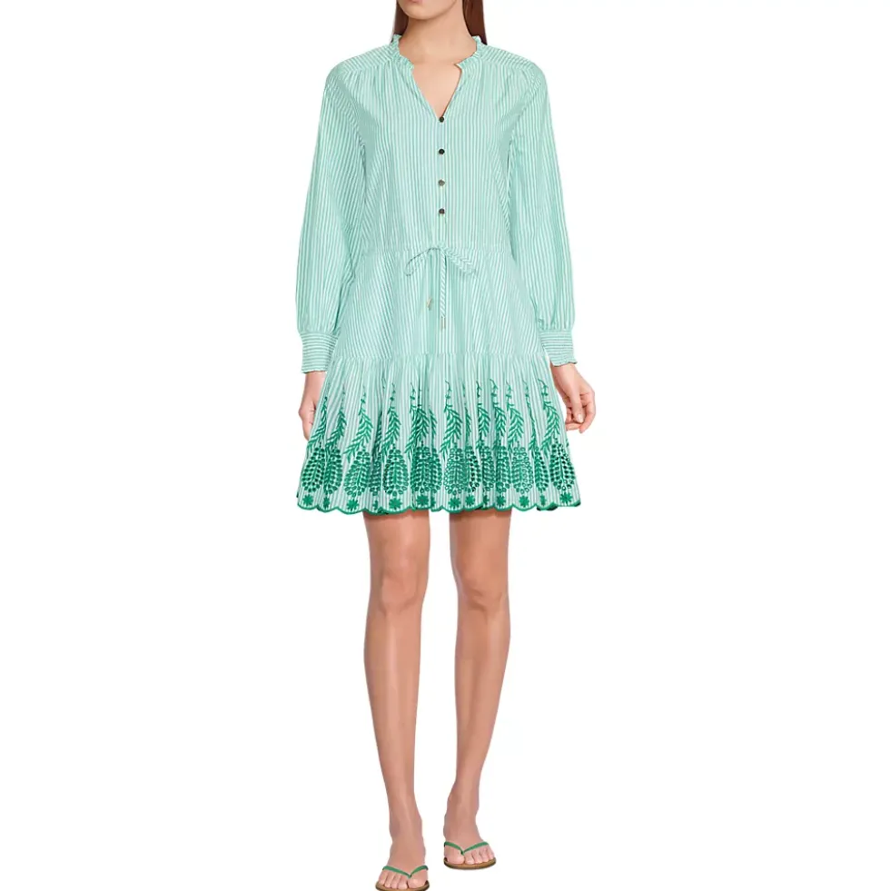 Women's Long Sleeve Eyelet Mini Popover Dress