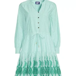 Women's Long Sleeve Eyelet Mini Popover Dress