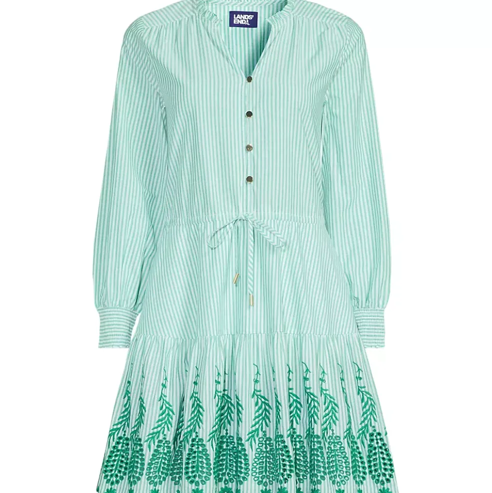 Women's Long Sleeve Eyelet Mini Popover Dress