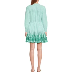 Women's Long Sleeve Eyelet Mini Popover Dress