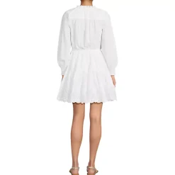 Women's Long Sleeve Eyelet Mini Popover Dress