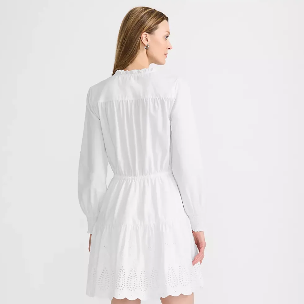 Women's Long Sleeve Eyelet Mini Popover Dress