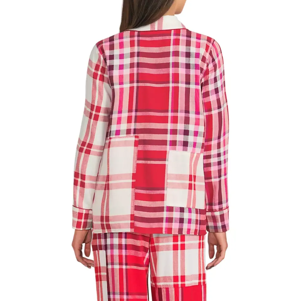 Women's Long Sleeve Flannel Patchwork Pajama Top