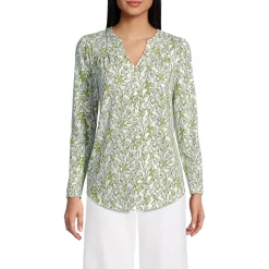 Women's Long Sleeve Lightweight Jersey Notch Neck Tunic Top
