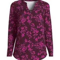 Women's Long Sleeve Lightweight Jersey Notch Neck Tunic Top