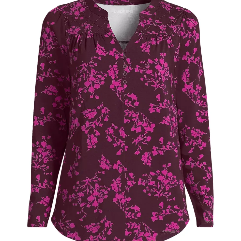 Women's Long Sleeve Lightweight Jersey Notch Neck Tunic Top