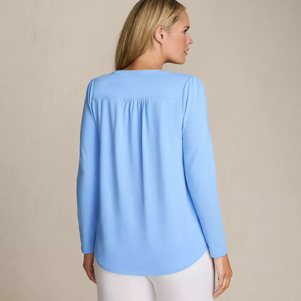 Women's Long Sleeve Lightweight Jersey Notch Neck Tunic Top