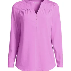 Women's Long Sleeve Lightweight Jersey Notch Neck Tunic Top