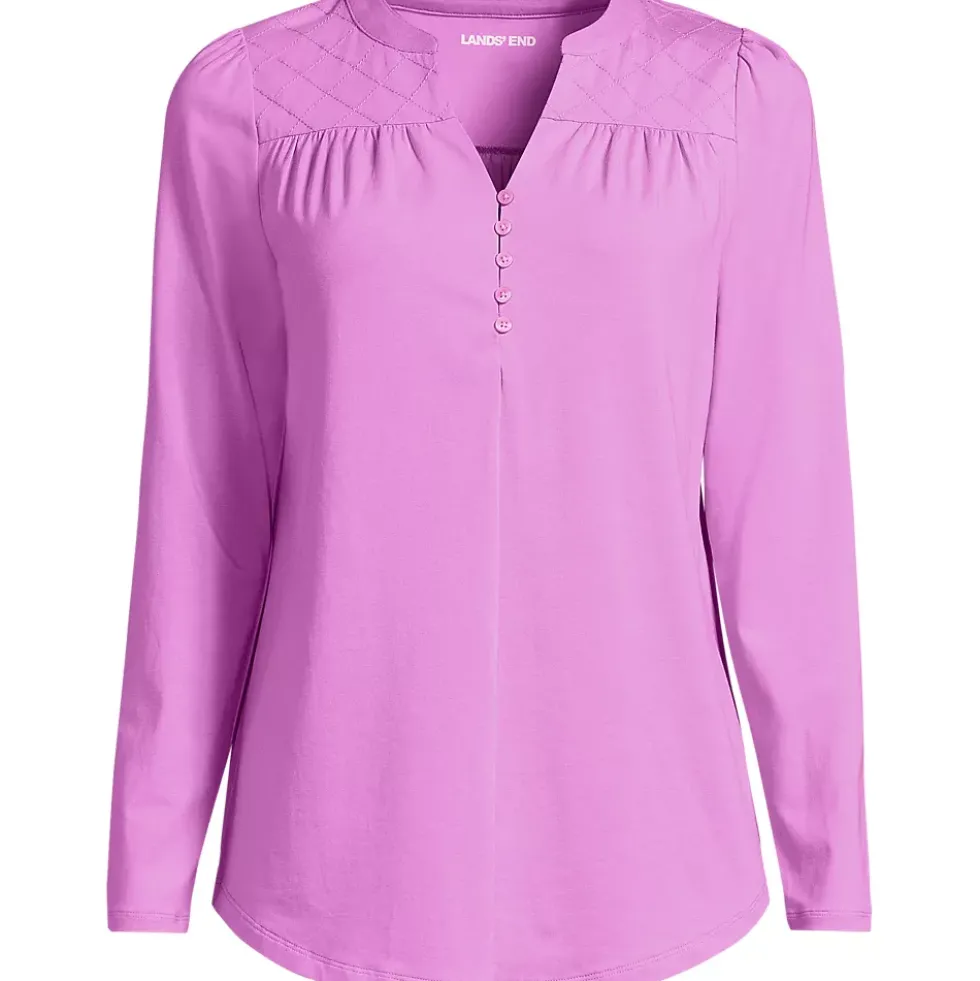 Women's Long Sleeve Lightweight Jersey Notch Neck Tunic Top