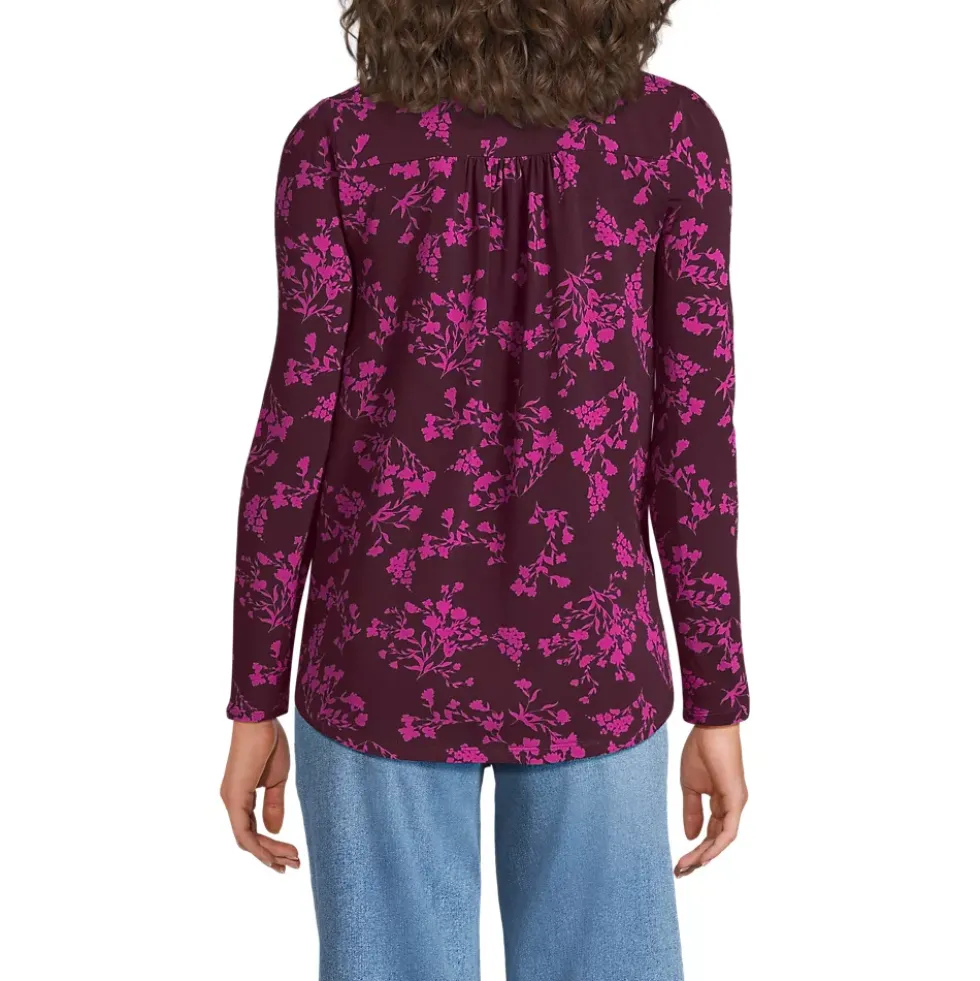 Women's Long Sleeve Lightweight Jersey Notch Neck Tunic Top