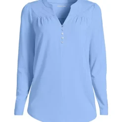 Women's Long Sleeve Lightweight Jersey Notch Neck Tunic Top