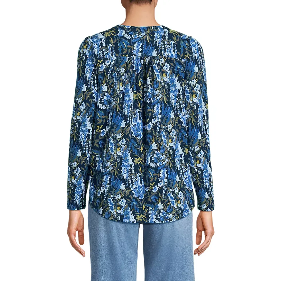 Women's Long Sleeve Lightweight Jersey Notch Neck Tunic Top