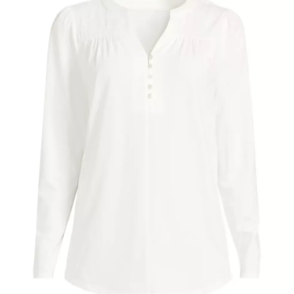 Women's Long Sleeve Lightweight Jersey Notch Neck Tunic Top