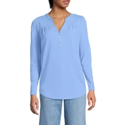 Women's Long Sleeve Lightweight Jersey Notch Neck Tunic Top