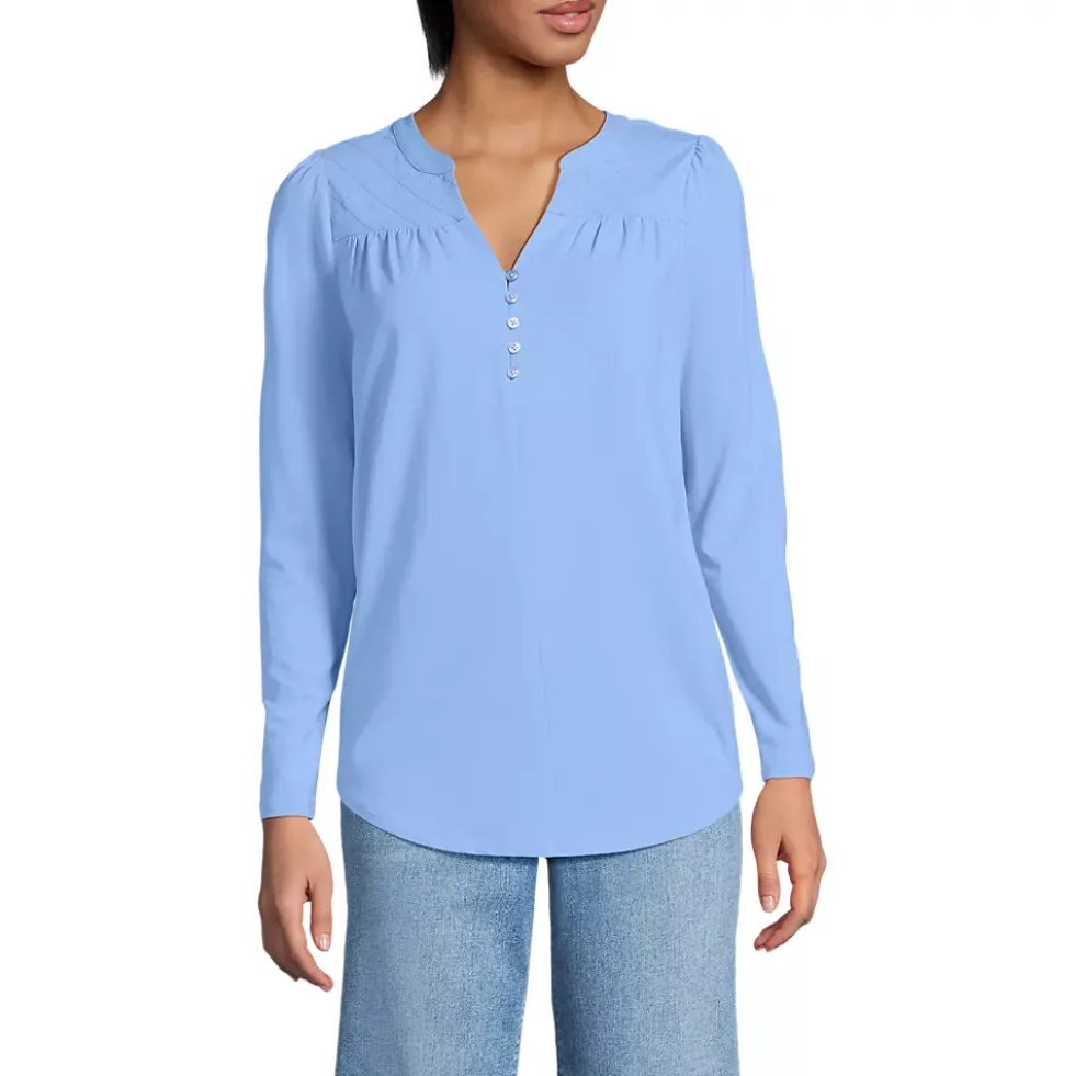 Women's Long Sleeve Lightweight Jersey Notch Neck Tunic Top