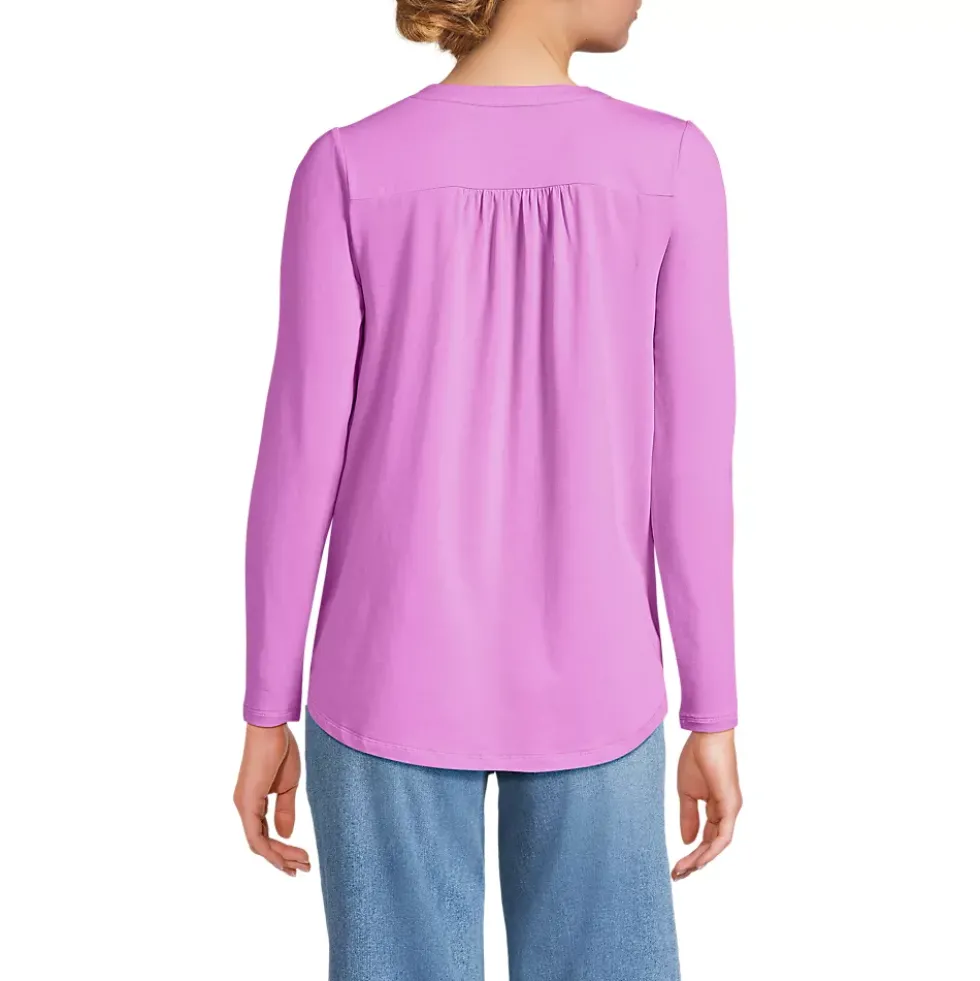 Women's Long Sleeve Lightweight Jersey Notch Neck Tunic Top