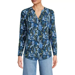 Women's Long Sleeve Lightweight Jersey Notch Neck Tunic Top