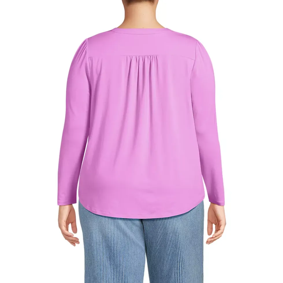 Women's Long Sleeve Lightweight Jersey Notch Neck Tunic Top