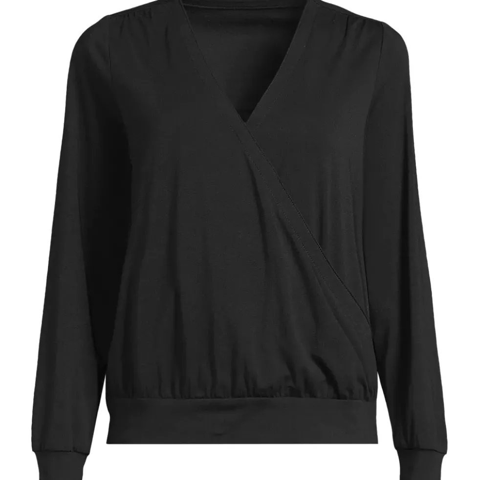Women's Long Sleeve Lightweight Jersey Surplice Blouse