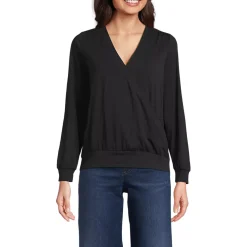 Women's Long Sleeve Lightweight Jersey Surplice Blouse