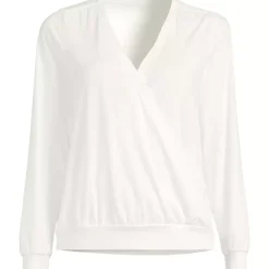 Women's Long Sleeve Lightweight Jersey Surplice Blouse