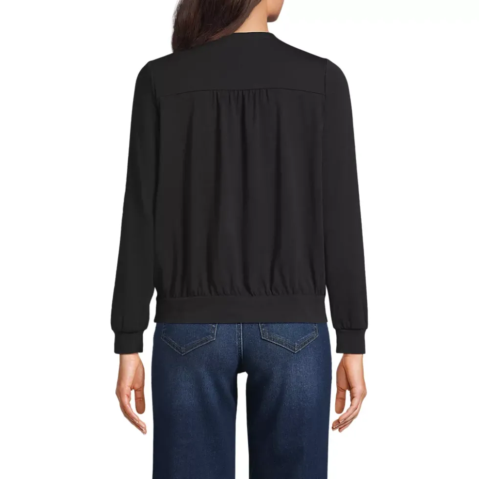 Women's Long Sleeve Lightweight Jersey Surplice Blouse