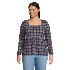Women's Long Sleeve Light Weight Jersey Square Neck Tiered Top