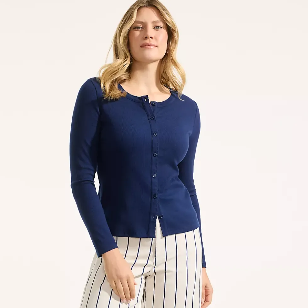 Women's Long Sleeve Micro Rib Button Through Cardigan