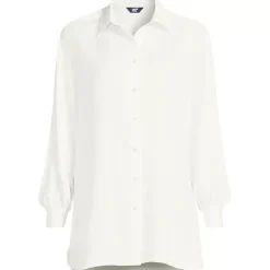 Women's Long Sleeve Oversized Satin Buttondown Tunic