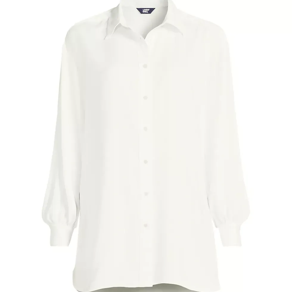 Women's Long Sleeve Oversized Satin Buttondown Tunic