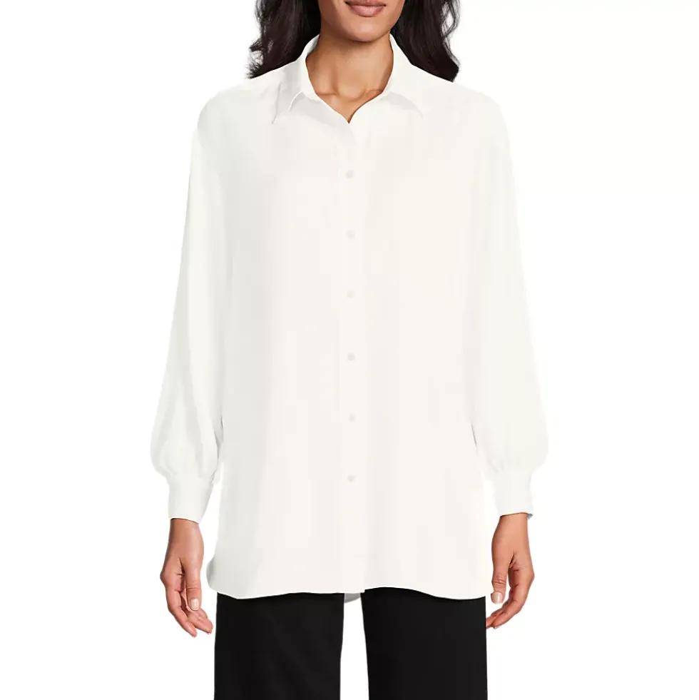 Women's Long Sleeve Oversized Satin Buttondown Tunic