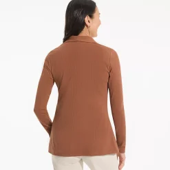 Women's Long Sleeve Polished Rib Button Through Tunic Shirt