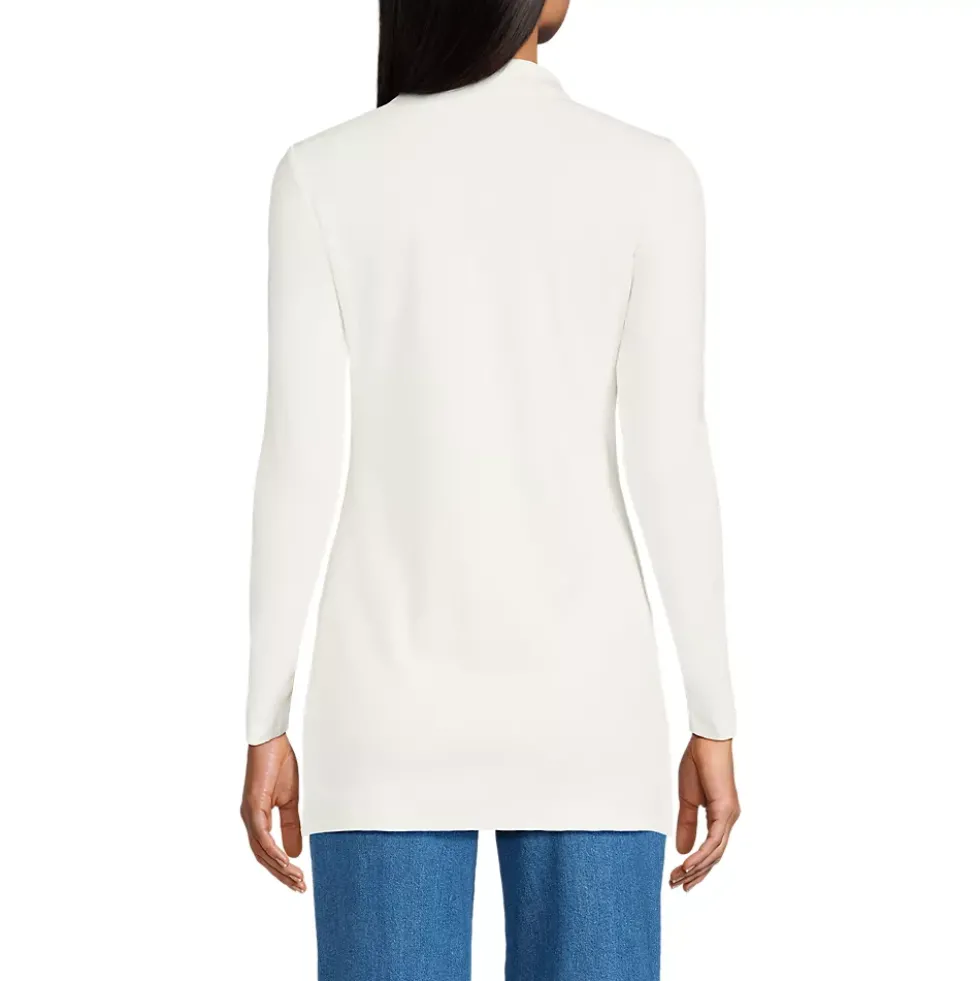 Women's Long Sleeve Polished Rib Button Through Tunic Shirt