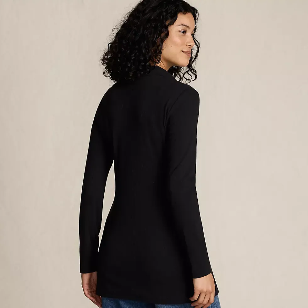 Women's Long Sleeve Polished Rib Button Through Tunic Shirt