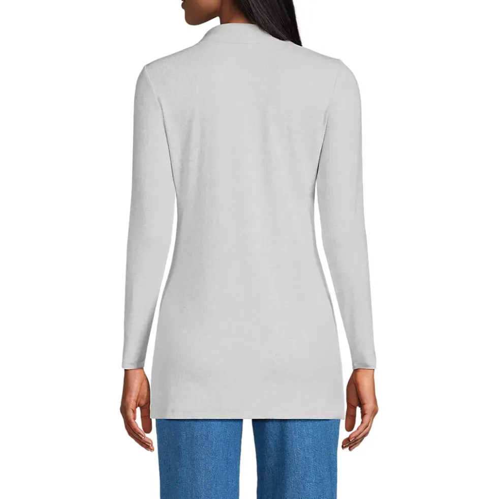 Women's Long Sleeve Polished Rib Button Through Tunic Shirt