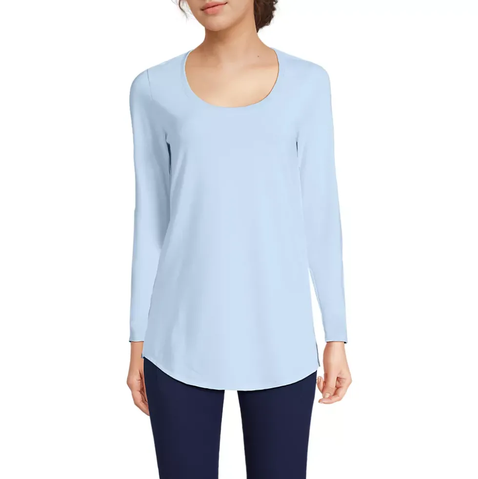 Women's Long Sleeve Power Performance Scoop Neck Curved Hem Tunic Tee