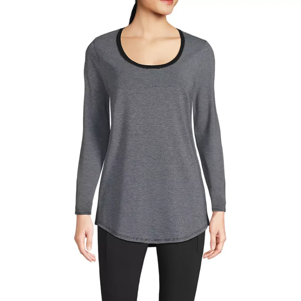 Women's Long Sleeve Power Performance Scoop Neck Curved Hem Tunic Tee