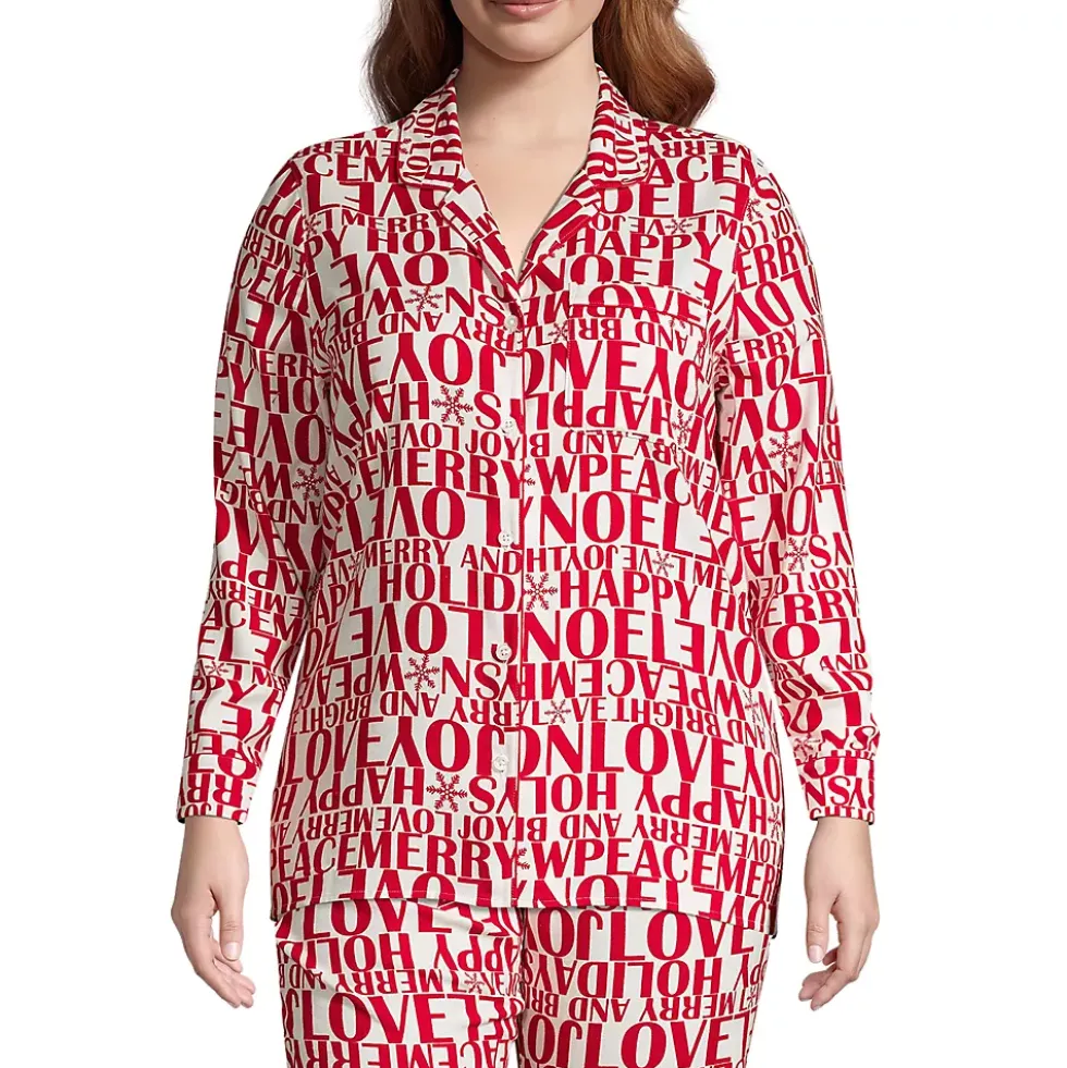 Women's Long Sleeve Print Flannel Pajama Top