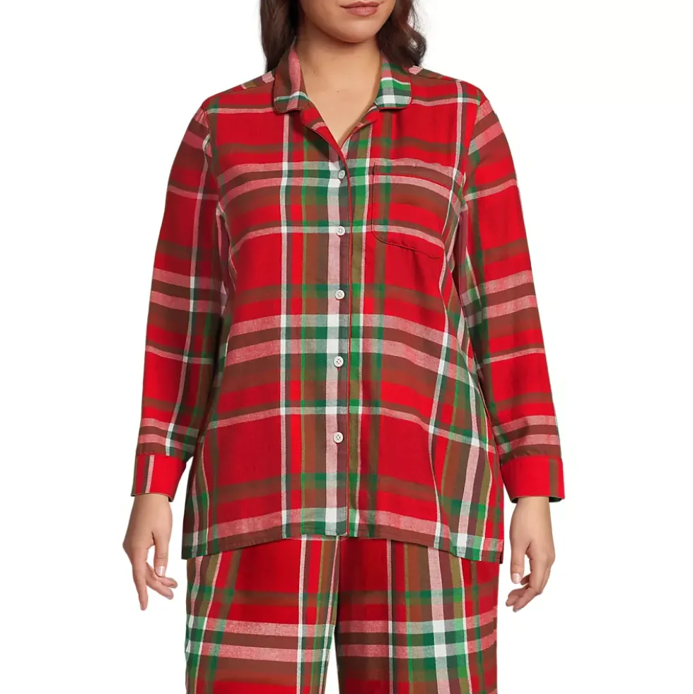 Women's Long Sleeve Print Flannel Pajama Top